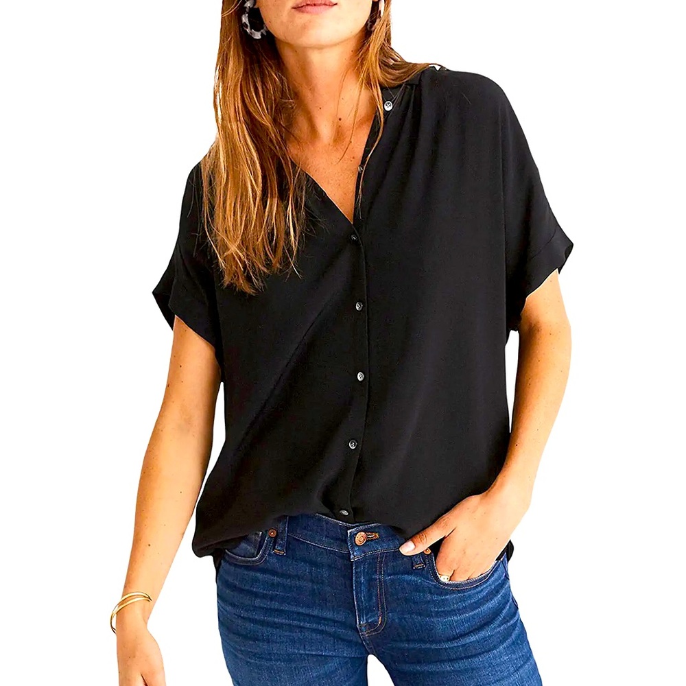 Madewell Black Short-Sleeve Button Front Top